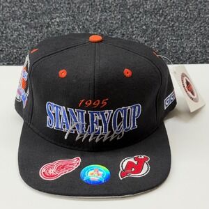 Vtg 1995 Stanley Cup Finals Hat Red Wings Devils Snapback #1 Apparel NHL Black